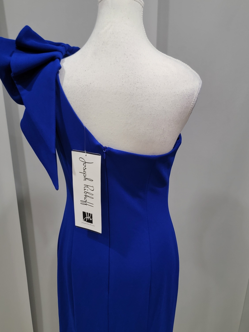 Joseph Ribkoff One-Shoulder Ruffle Gown in Cobalt Blue - Picture 7 of 8